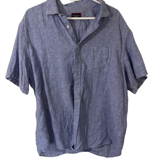 UNTUCKit 100% Linen Blue Short Sleeve Cameron Button Down Shirt Size XL‎ EUC - Picture 2 of 7